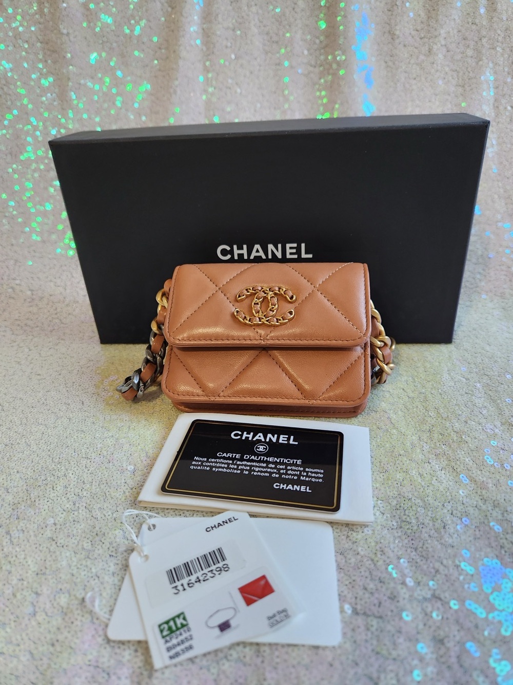 CHANEL Mini Quilted Lambskin Belt Bag in Tan with Gold Hardware